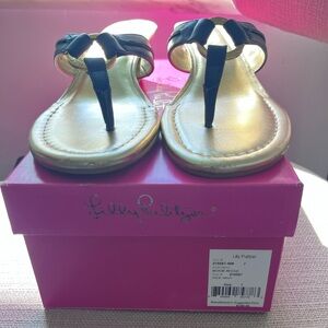 Lilly Pulitzer McKim wedge sandals, navy, size 7